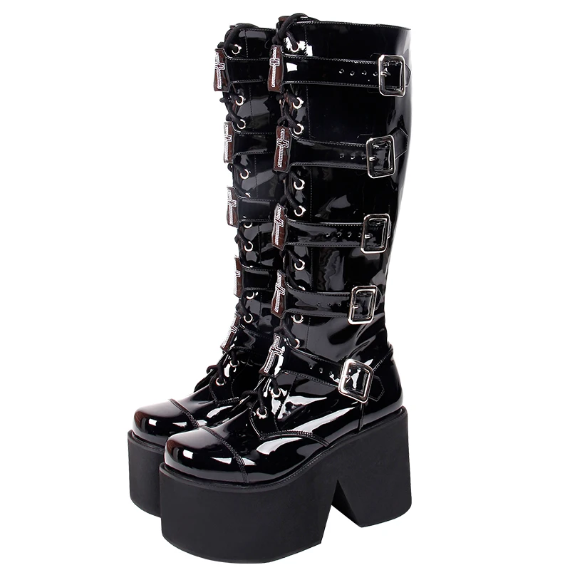 VCshoes Women Motorcycle Cool Punk Boots Lady Lolita Shoes Woman High Heels Pumps Style Heel 7008