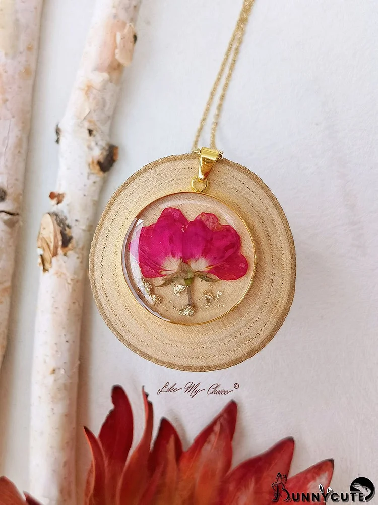 Eternal Bloom Round Necklace - Red Flower in Resin