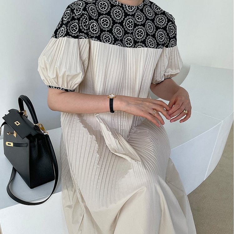 Loose Waist Large Size Dress Round Neck Heavy Stitching Dresses - BlackFridayBuys