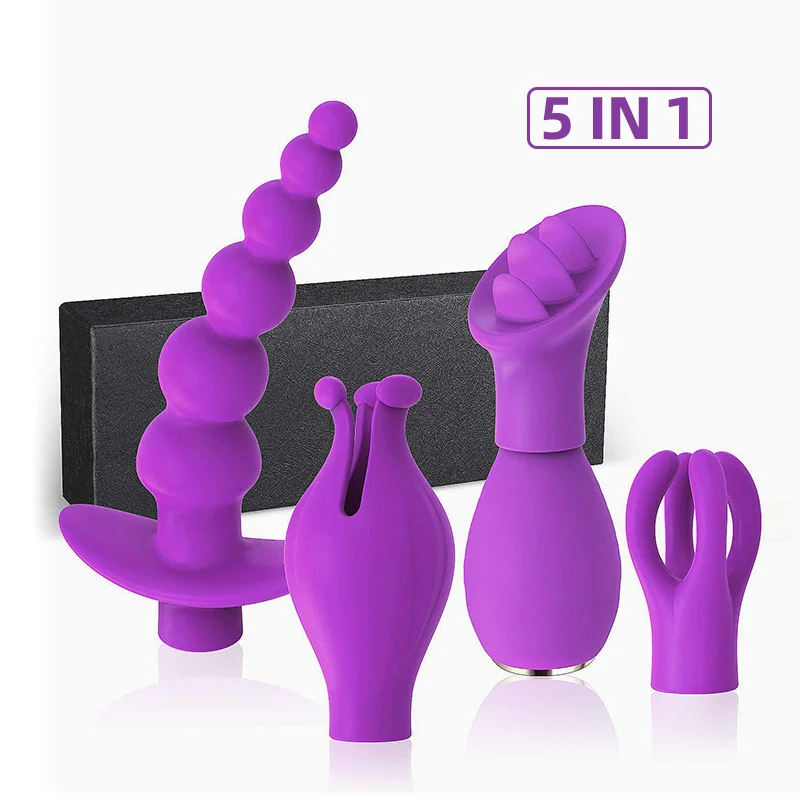 Vibrating Base With Interchangeable 1 Anal Bead And 3 Clitoral Stimulators - Rose Toy