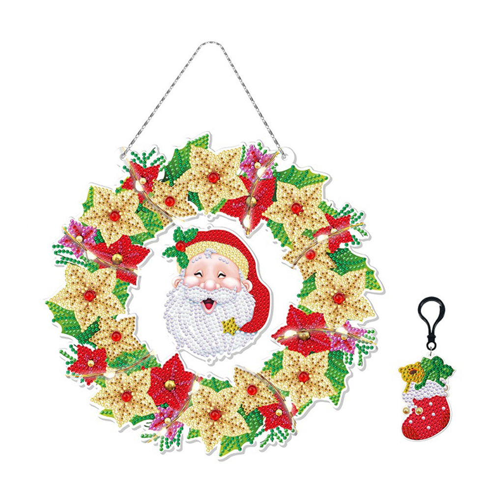 5D DIY Hanging Christmas Flower Wreath Resin Painting Kit Diamond  Rhinestone Drawing Wreath Art Craft Home Door Decorations