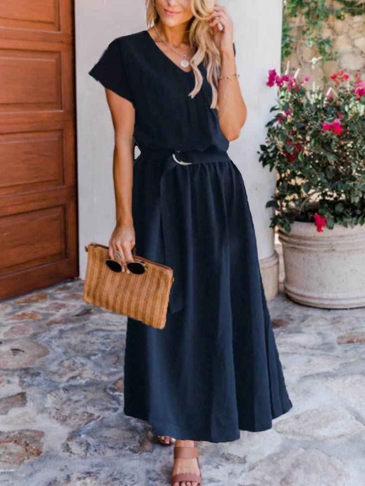 solid color loose waist dress socialshop