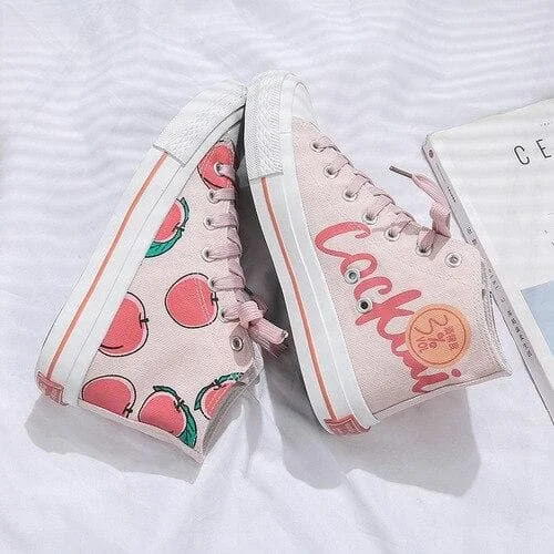 White Pink Peach High-top Canvas Shoes SP15110