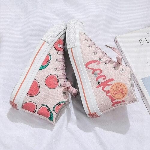 White Pink Peach High-top Canvas Shoes SP15110