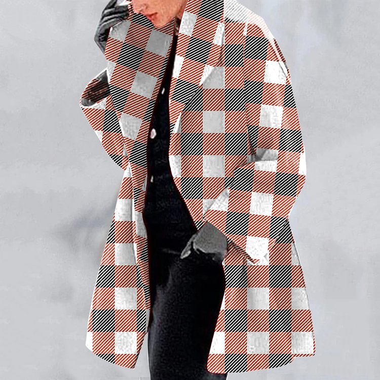 Comstylish Casual Check Print Long Sleeve Coat