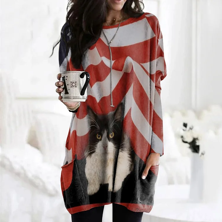 Vefave Vefave Vefave Striped Cat Print Tunic