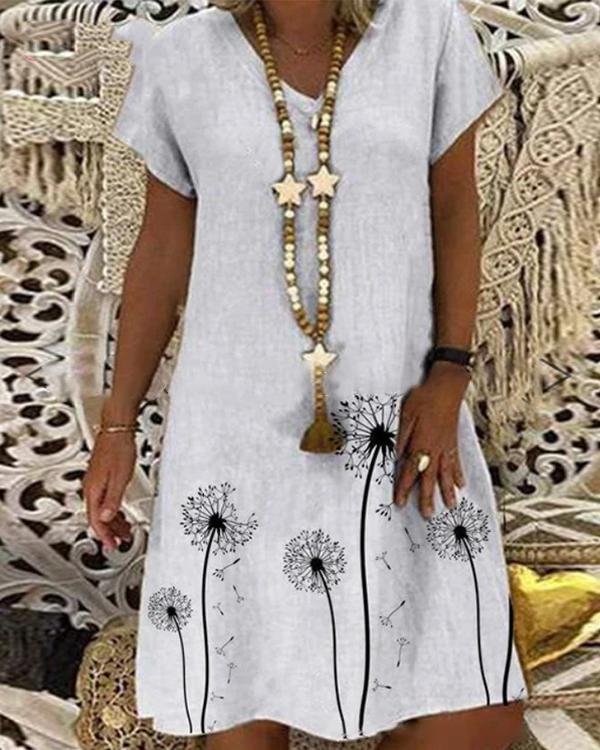 casual printed v neck short sleeve midi dress p238609