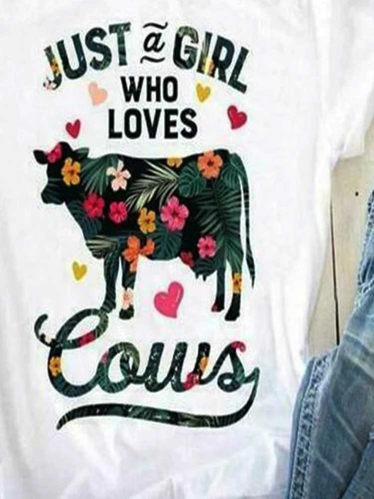 Bestdealfriday Casual Plus Size Loose Summer Cow Flower Pattern Printed Short Sleeve Round Neck T-Shirt 9093320