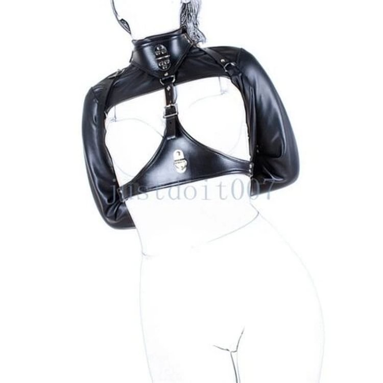 pornhint Pornhint Slave Restraints Corset Harness PU Leather Cupless Bra Straitjacket Womens Bondage
