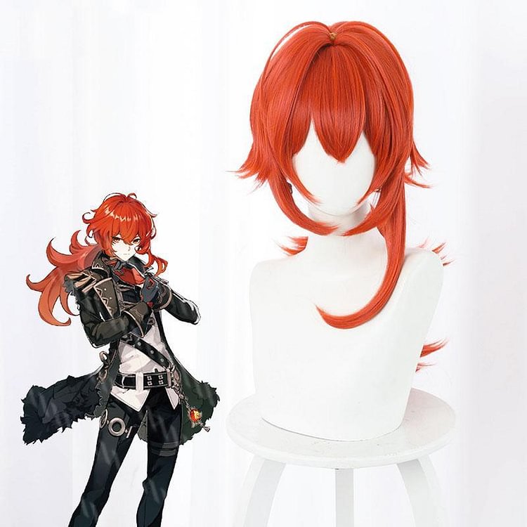 GI Diluc from Halloween Red Cosplay Wig CC0245