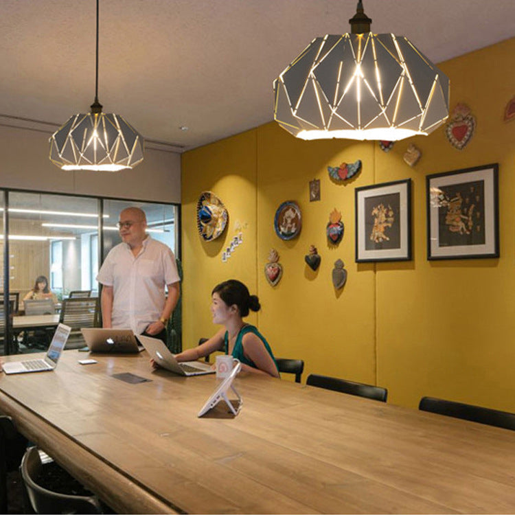 Contemporary Industrial Iron Aluminum Hollow Diamond 1-Light Pendant Light For Dining Room