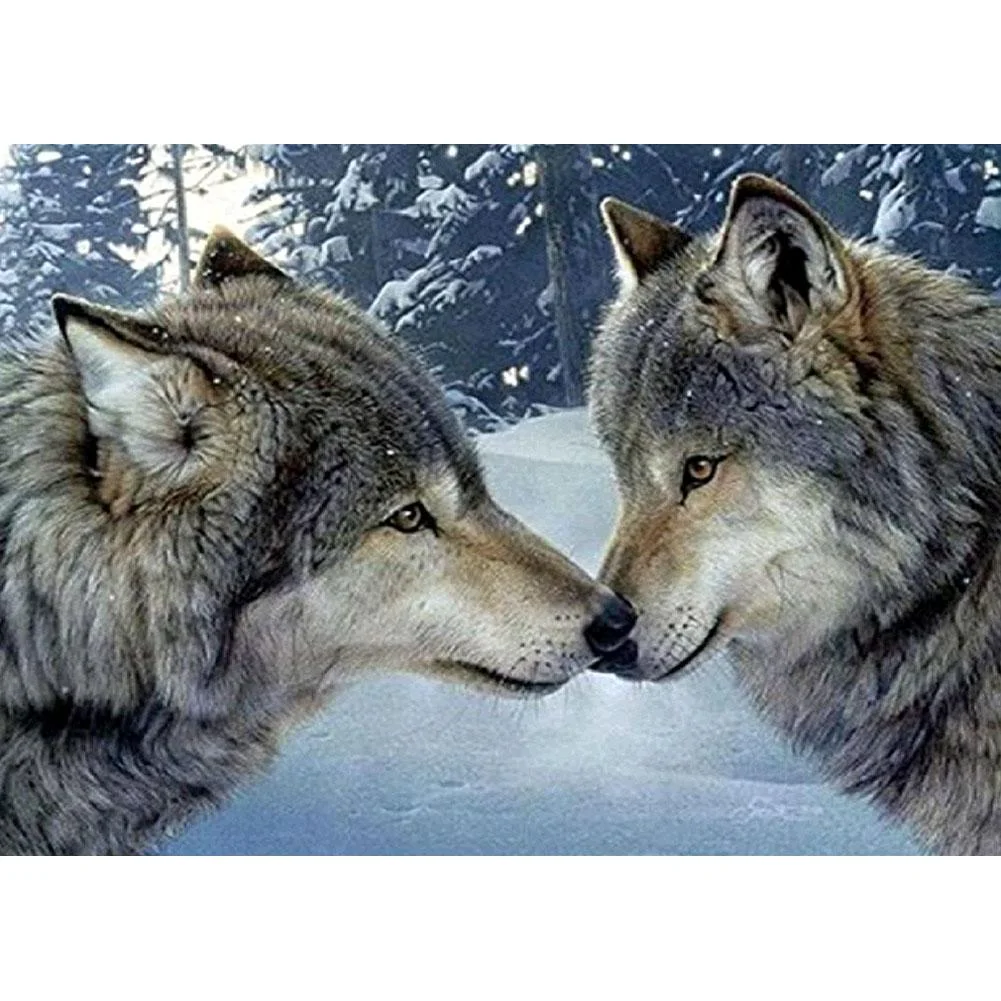 Full Round Diamond Painting - Kissing Wolves(30*40cm)