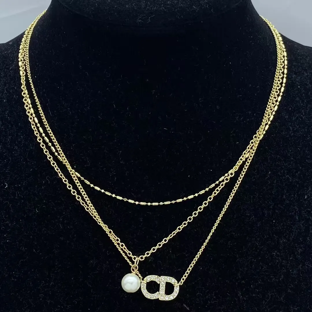 Dior Three Layered Stacked Chain Necklace