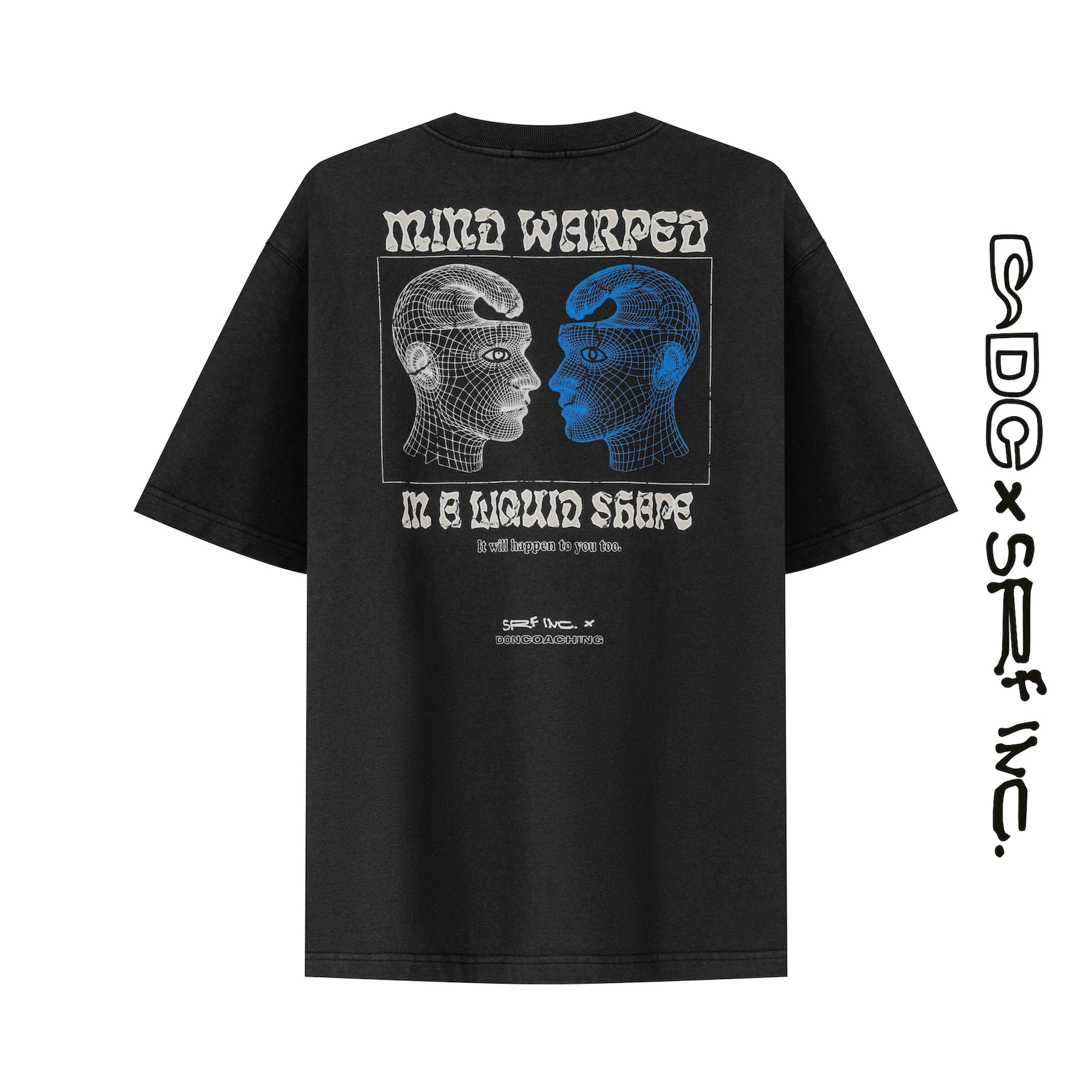 thesupersurf Cotton Blend Black T-Shirt with Embroidered 'Eat Waves' Noodle Design