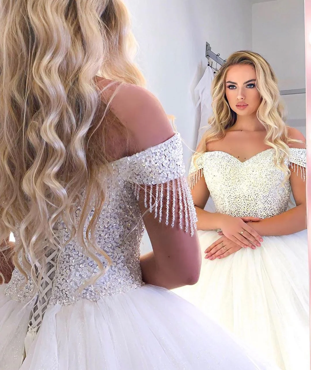 Long Princess Off The Shoulder Wedding Dress With Tulle