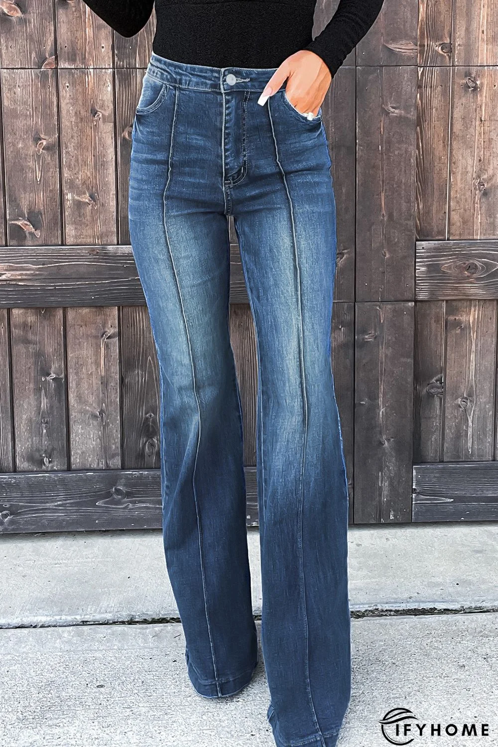 Blue Central Seam Stitching Wide Leg Jeans | IFYHOME
