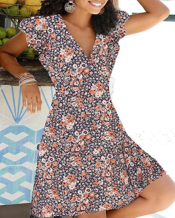 Floral Pullover Women's Dress Short Sleeve A-line Dresses - Chicaggo