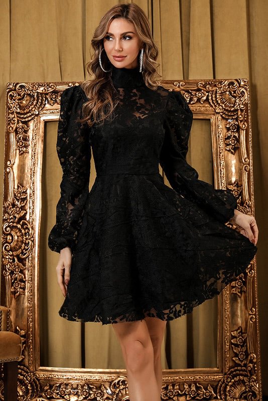 Short Lace Long Sleeve A-Line Party Dress - BlackFridayBuys
