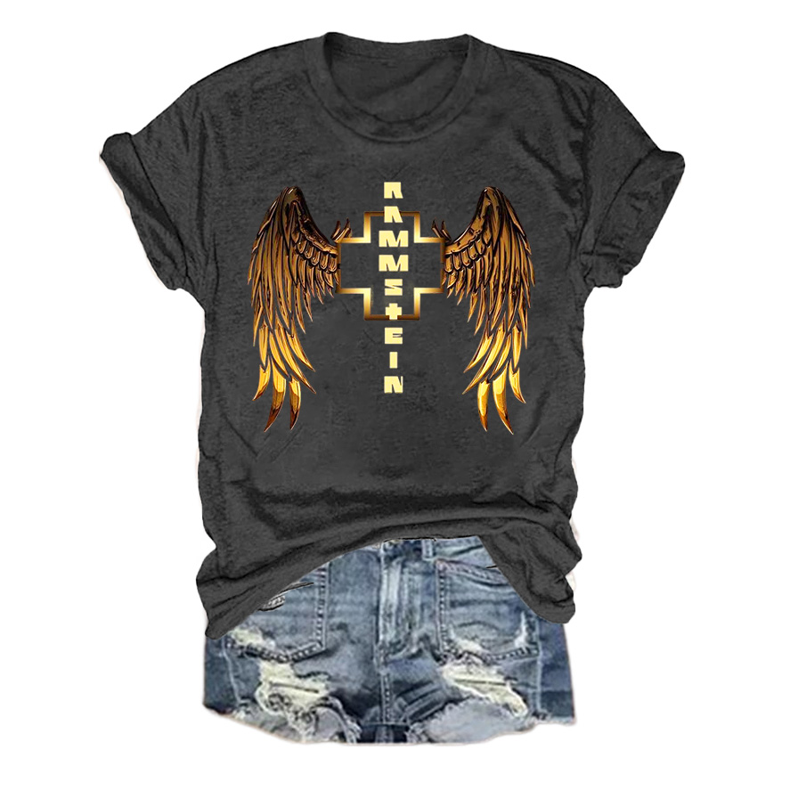 Women's Rammstein Rock Band Wings Short Sleeve Crew Neck T-Shirt / TECHWEAR CLUB / Techwear