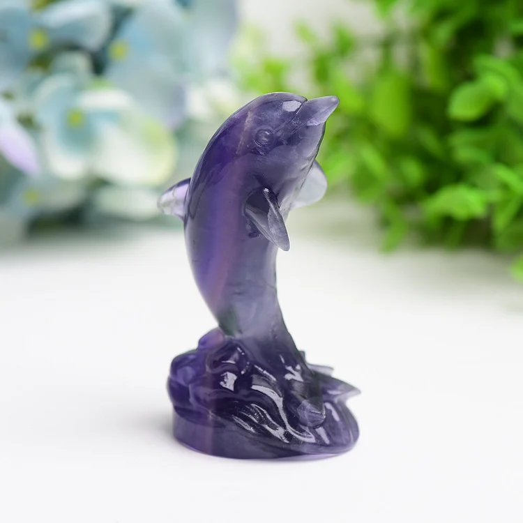 3.5" Fluorite Dolphin Crystal Carving Free Form
