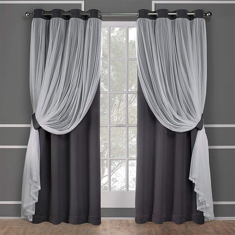 Indoor Black Sheer and Solid Blackout Curtains with Grommet Top 1Pcs-ChouChouHome