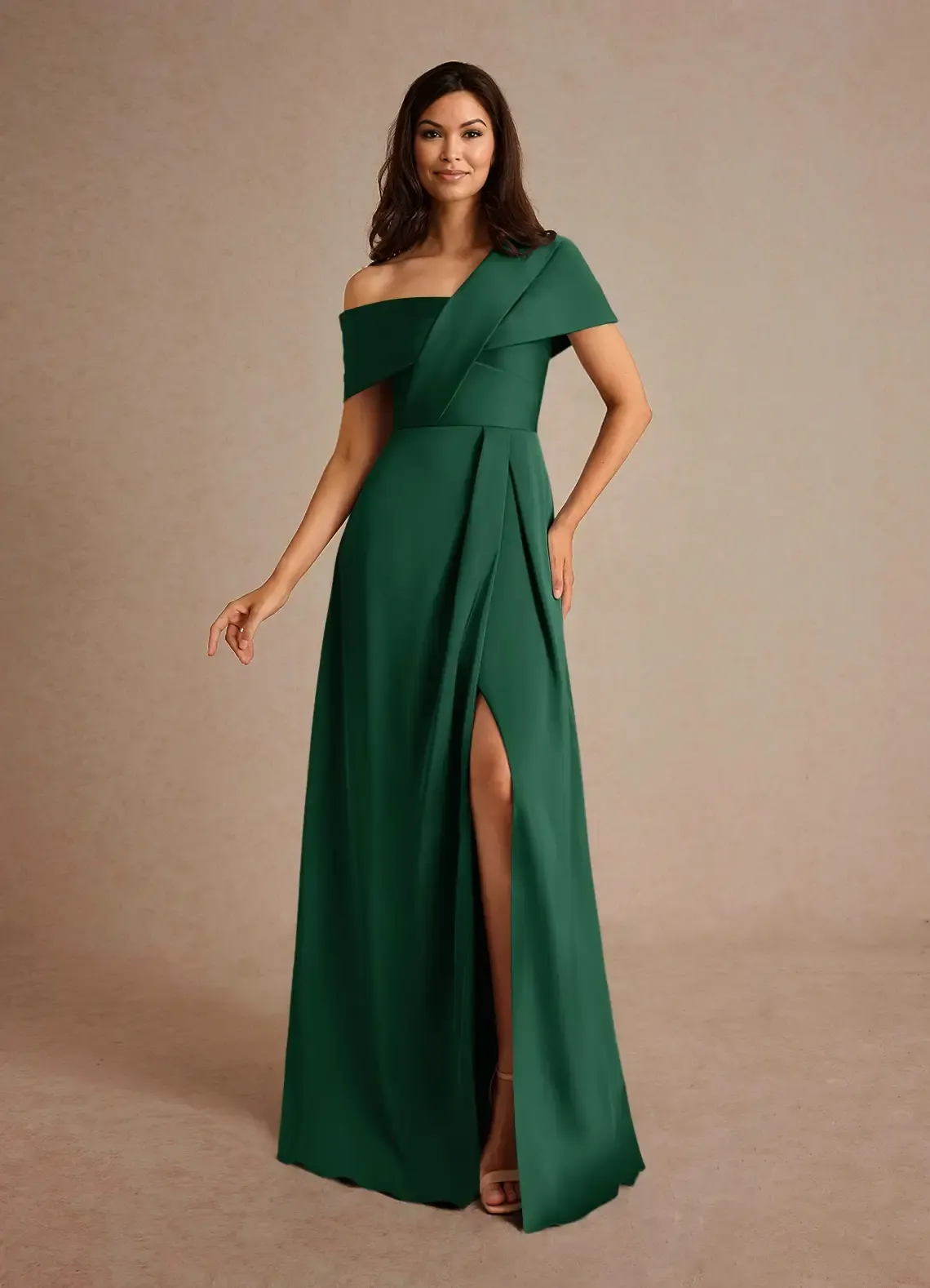 Lussooy Simple Dark Green Satin Sleeveless One Shoulder Split Mother of The Bride Dress