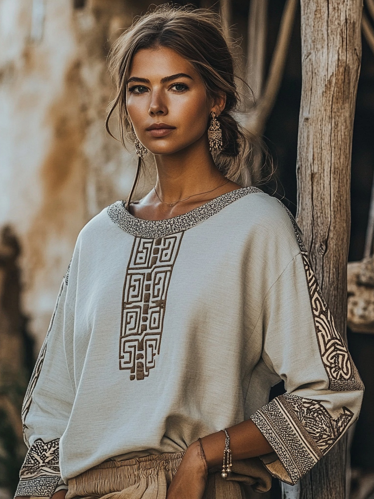 Culture Hizzy Greece LS Blouse - Brown/Blue Splas