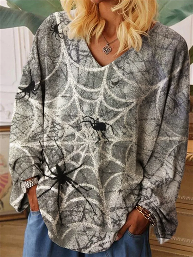 Spooky Spiders & Web Graphic Oversize T Shirt