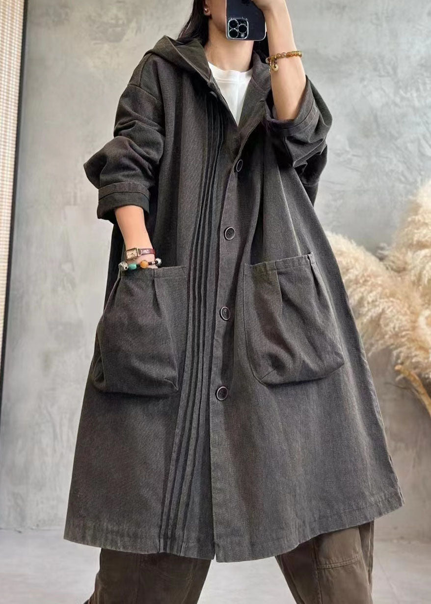 Casual retro Print Button Fall Denim Coat