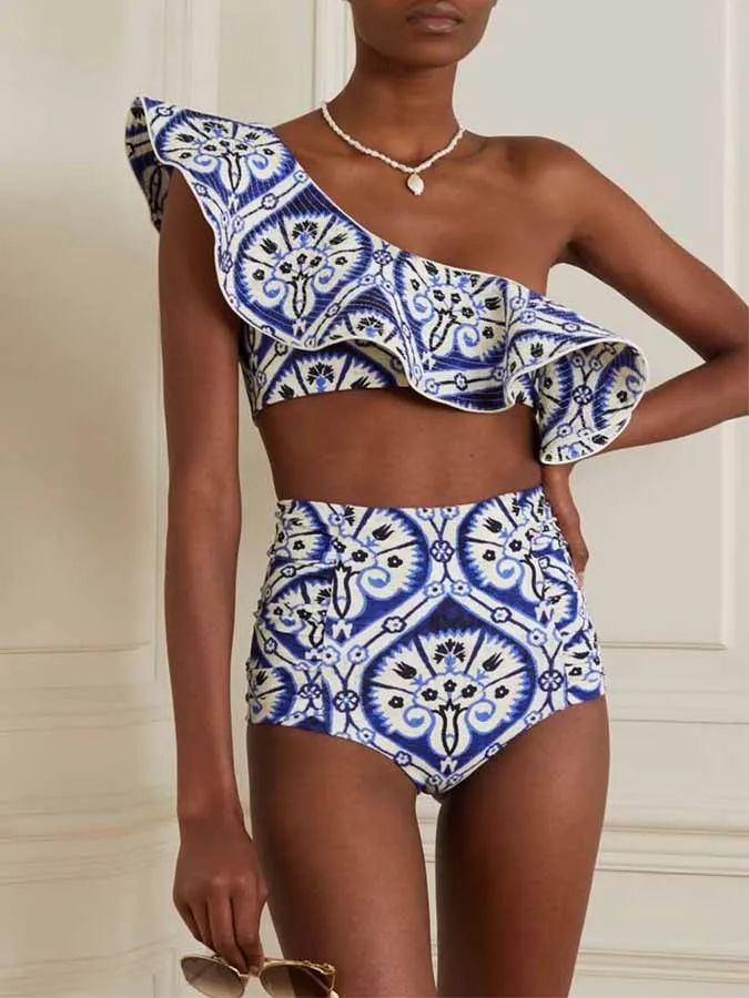 Fashion Ruched Printed Bikini