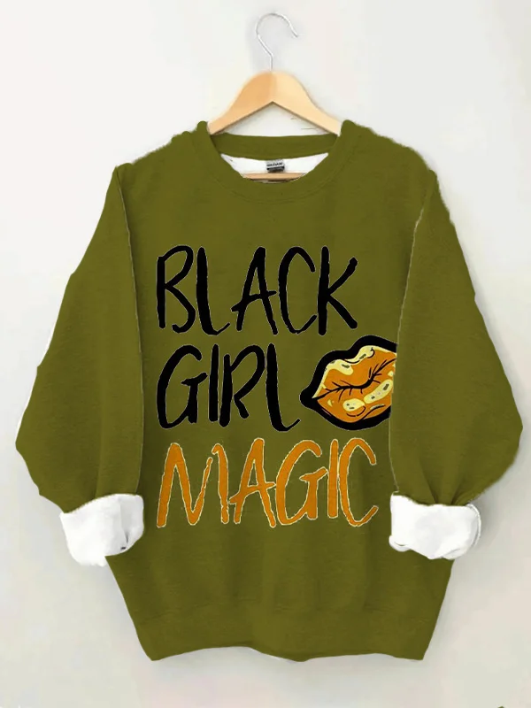 Women's Black Girl Magic Lip Print Casual Sweatshirt