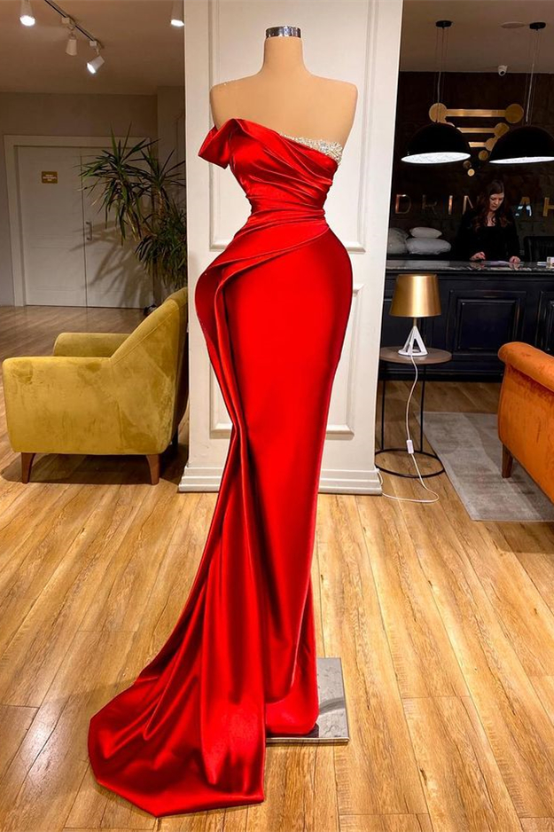 Bellasprom Red Ruched Prom Dress Long With Beads Mermaid