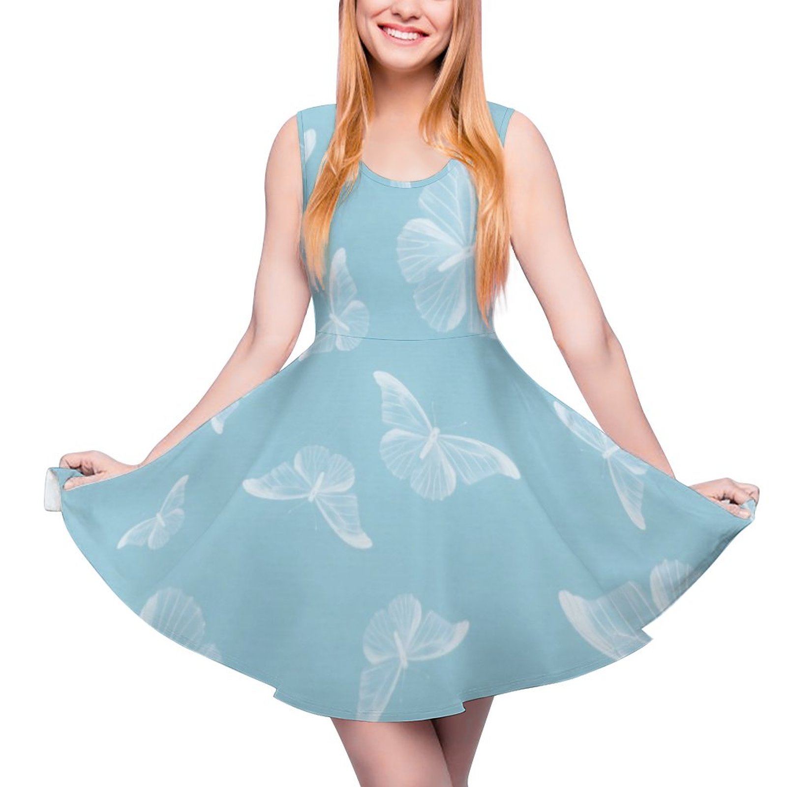 sachin and babi light blue dress City Studios Juniors' Straight-Neck Bow-Trim Skater Dress main image 0