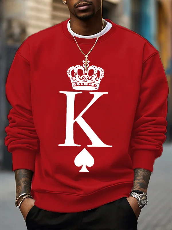 Men's Poker K Print Cotton Casual Sweatshirt