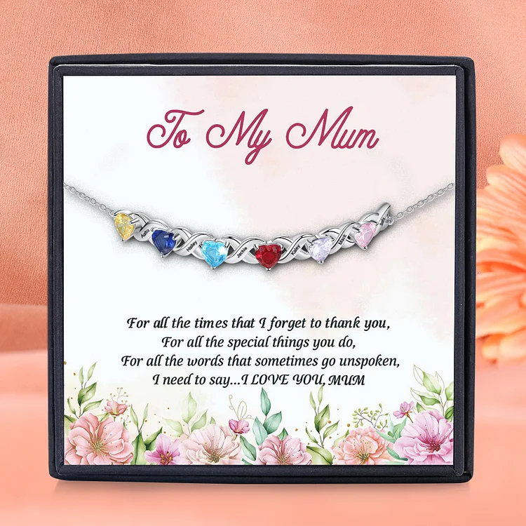 To My Mum/ Mom Bracelet Family Custom Names Bracelet Heart Personalized with 6 Birthstones