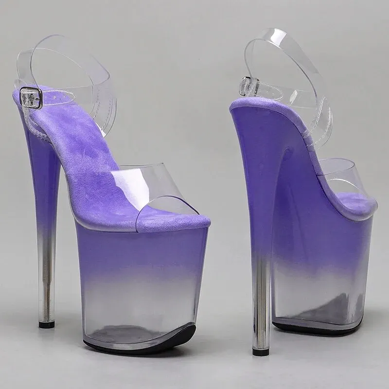 VCshoes 20cm/ 8inches PVC Upper Transparent Purple Color Gradient Platform High Heel Sandals Pole Dance Shoes