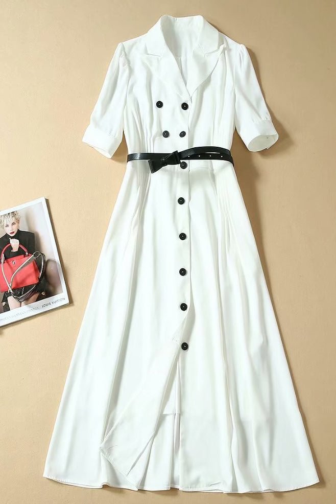 White Button Down Kate Middleton Midi Shirt Dress - Life is Beautiful for You - SheChoic