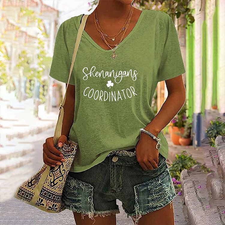 Comstylish Shenanigans Coordinator Print V Neck T-Shirt