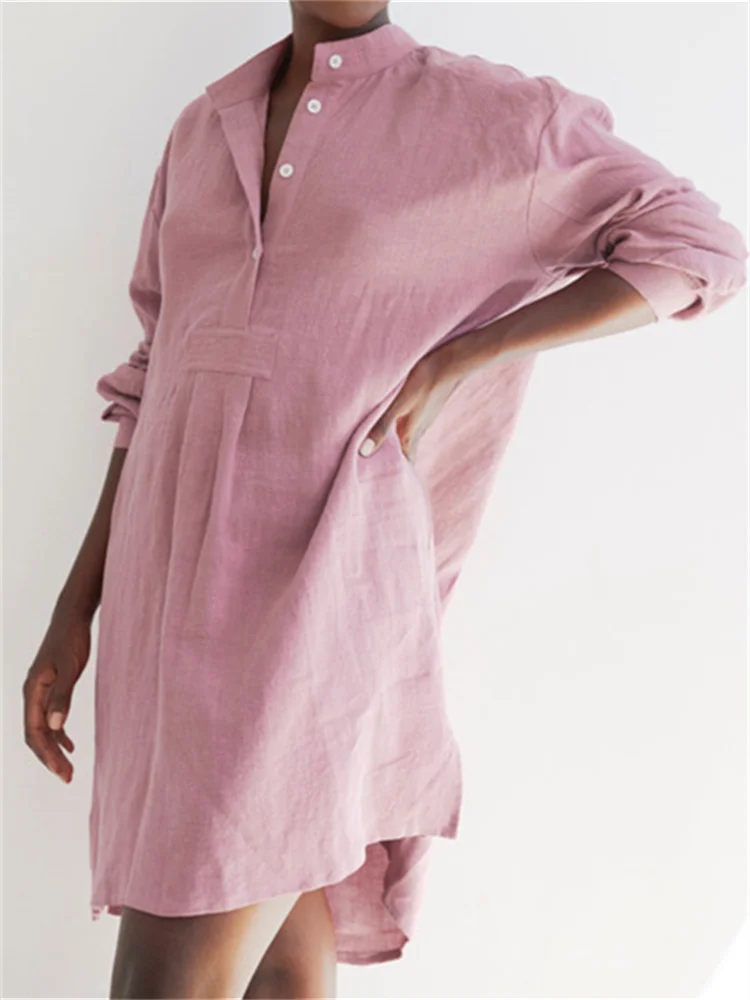 Pleated Loose Fit Midi Shirt Dress