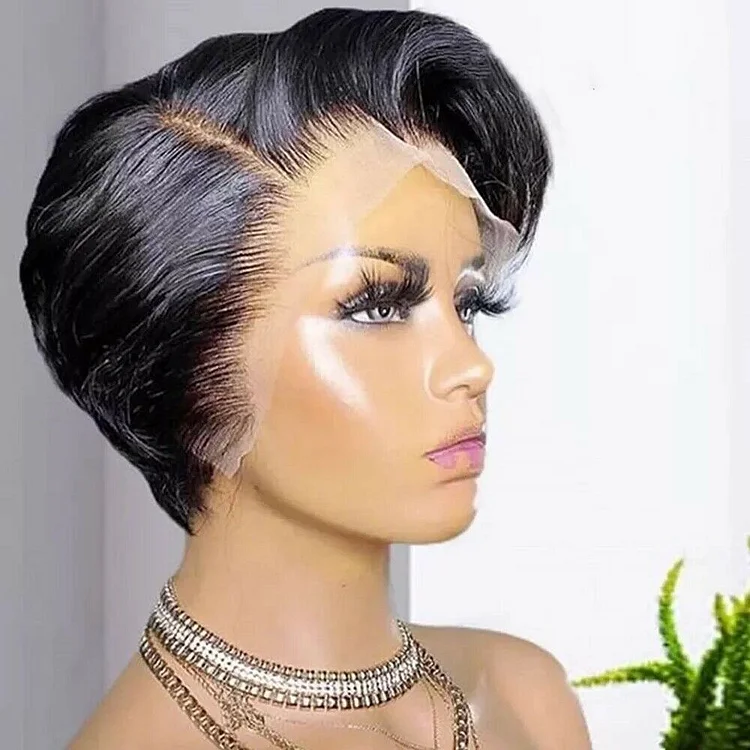 Pixie Cut Human Hair Lace Wig With Side Bang