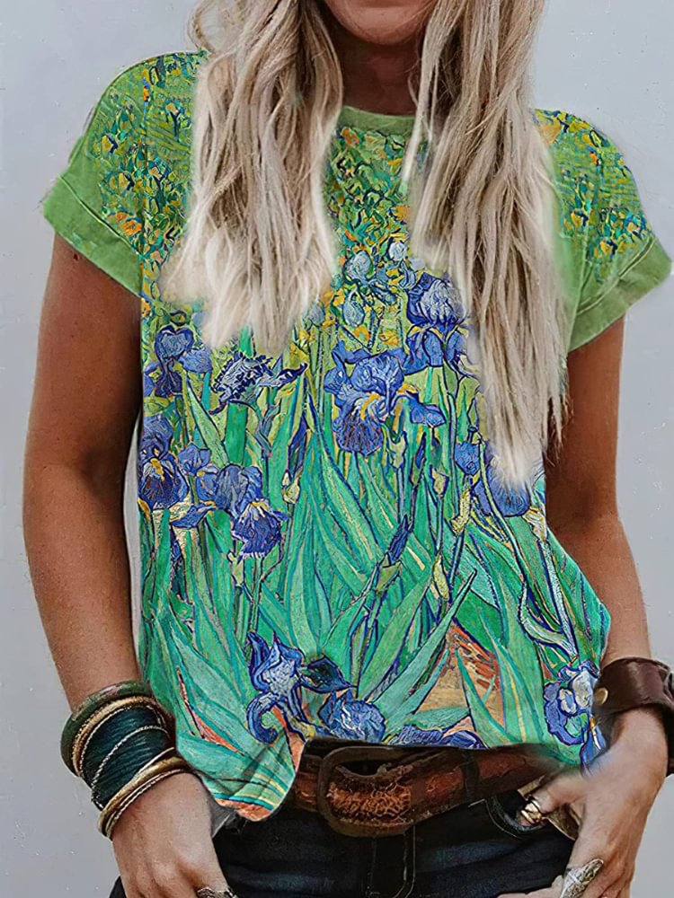 Vefave Van Gogh Irises Print T Shirt