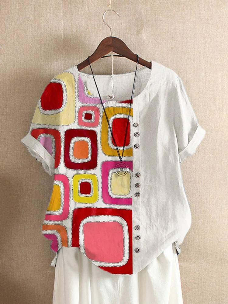 Bestdealfriday White Casual Geometric Floral PrinT-Shirts Tops 9106468