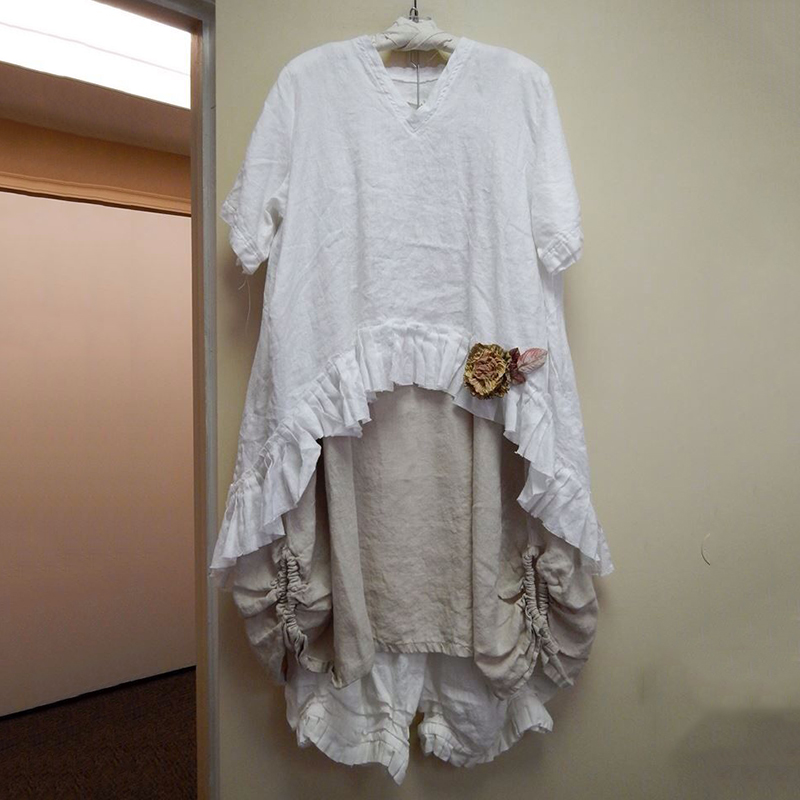 Vintage Fake Two Piece Design Linen Cotton Maxi Dress
