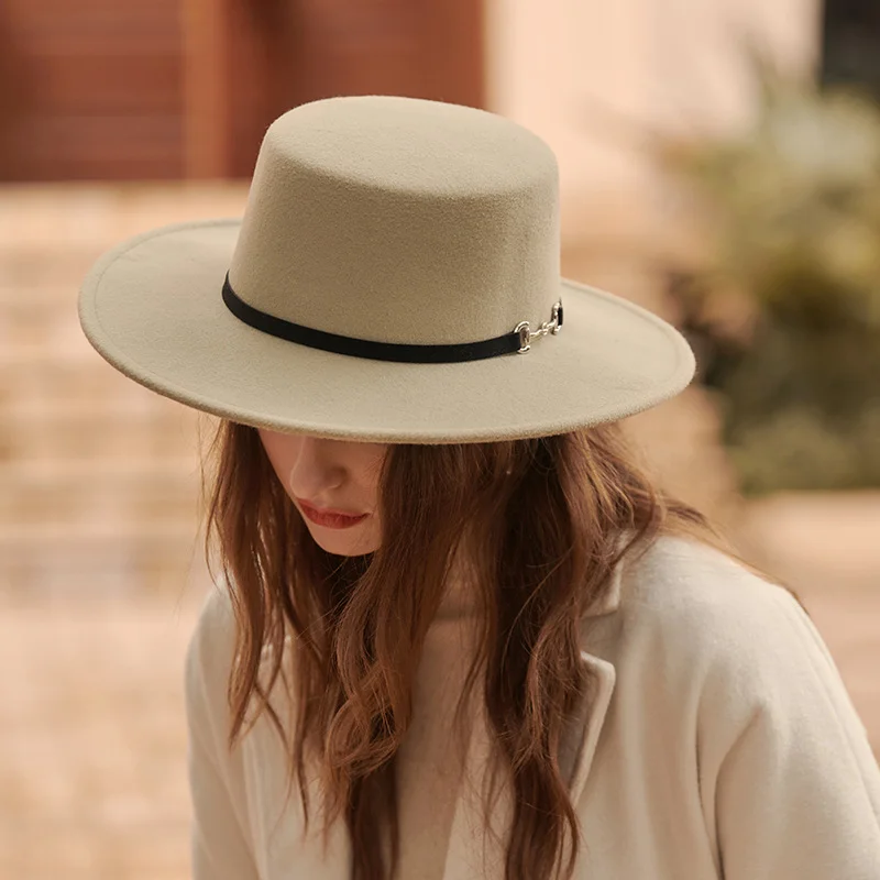Wool felt hat autumn and winter women's flat top elegant top hat