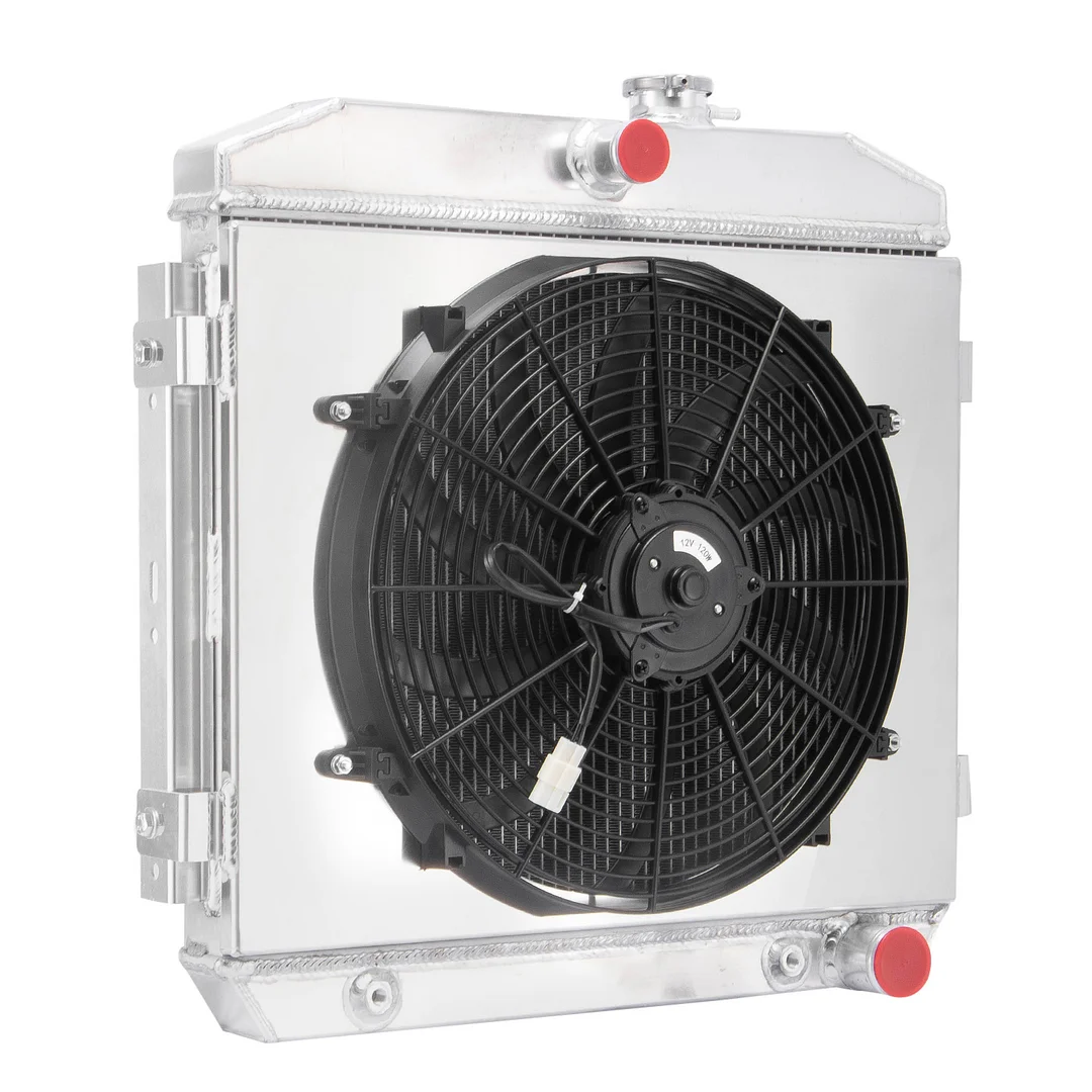 Alloyworks 3 Row Radiator with Shroud Fan For 1955-1957 Chevrolet Bel Air Del Ray Nomad 4.3 4.6L V8 23-3/4"H x 24-1/2"W