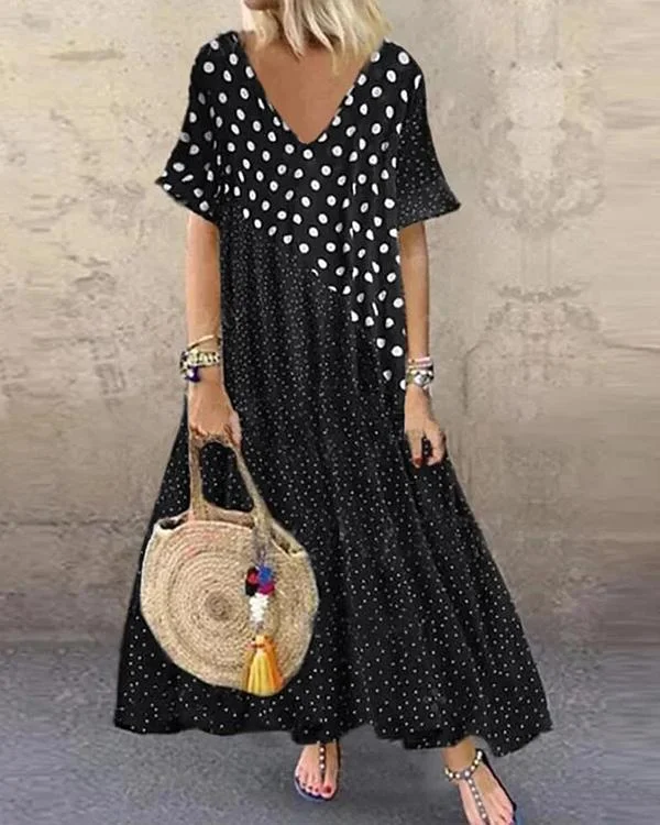 bohemia polka dot print patchwork plus size dress p293766