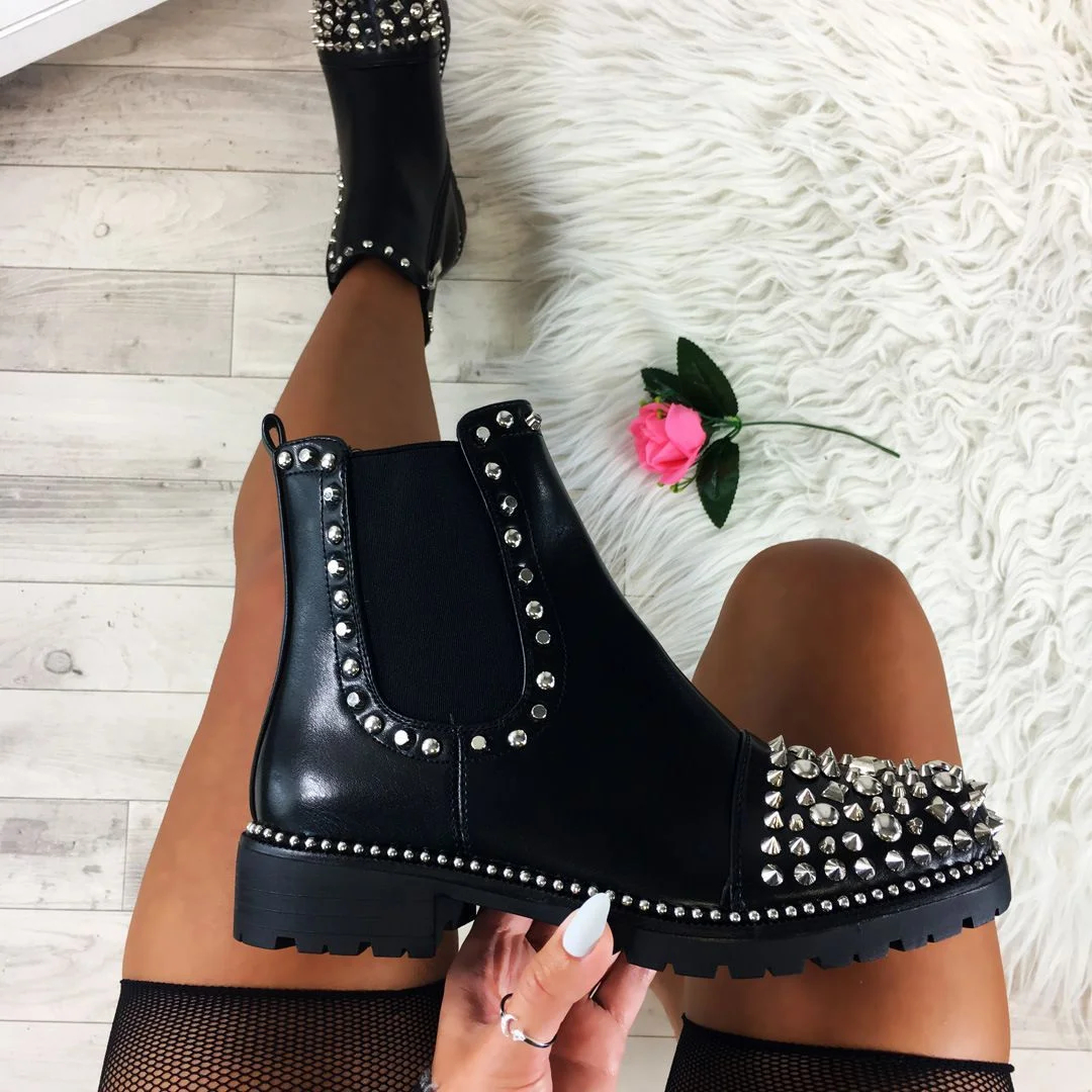 Black Studded Chelsea Ankle Boot - Harini