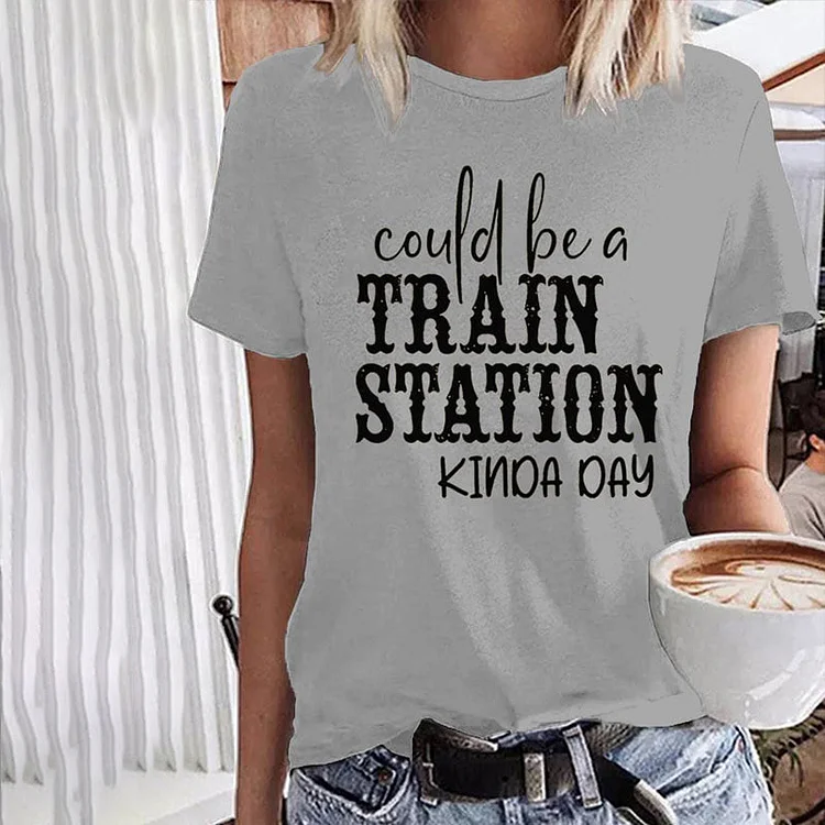 VChics Could Be A Train Station Kinda Day Casual Print T-Shirt