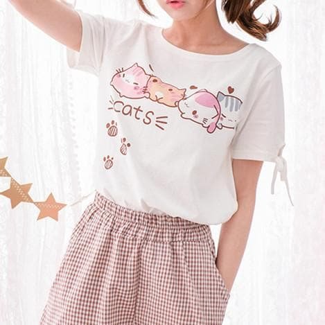 Kawaii White Chubby Kitty T-shirt SP179879