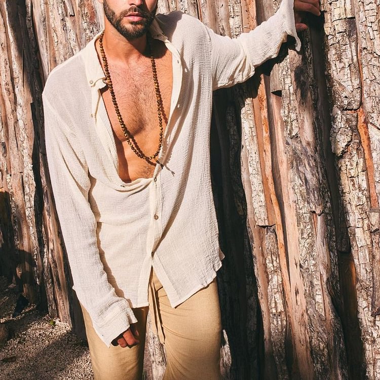 Men's Linen Lightweight Long Sleeve Shirt